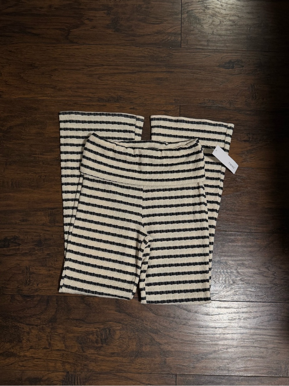 Ribbed Stripe Pants - Black and Cream
